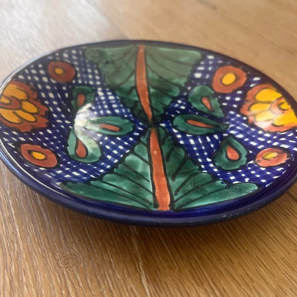 JMB Mexican Talavera Pottery Small Plate Hand Painted Floral Ceramic 6.25 Inch